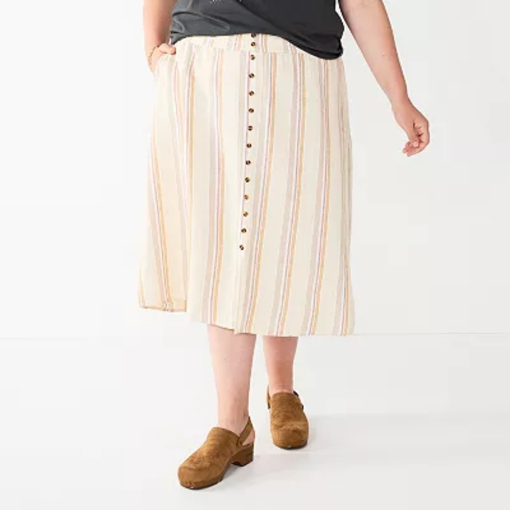 NWT "Sonoma" Woman's Striped  Button Front Midi Skirt Size 4X